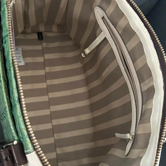 Brahmin Green and White Tote with Elegant Design - Picture 7 of 12